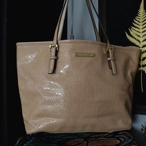 Michael Kors Monogram Travel Tote in Cream / Pink / Beige